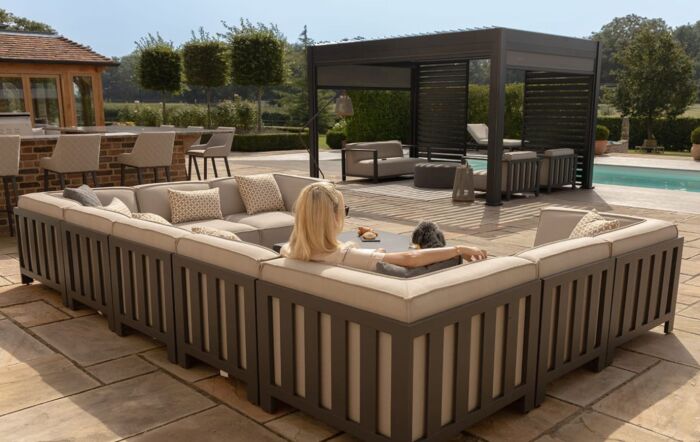 Maze Ibiza U Shape Garden Sofa Set with Square Coffee Table - Oatmeal