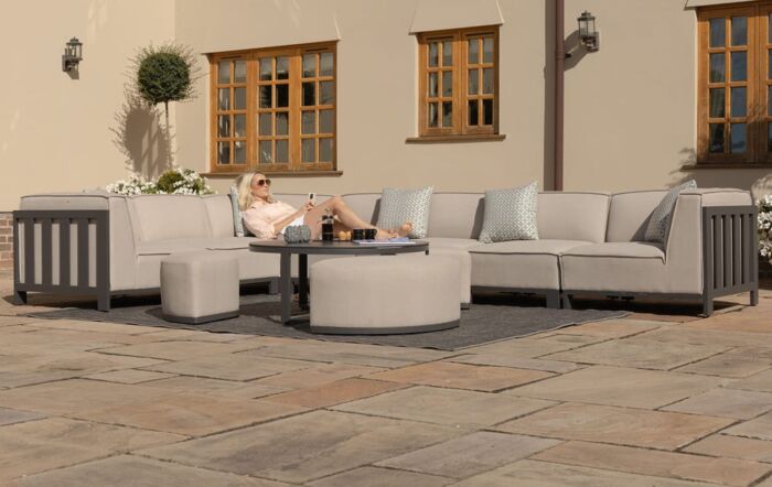 Maze Ibiza Large Corner Garden Sofa with Round Coffee Table & Footstools - Oatmeal