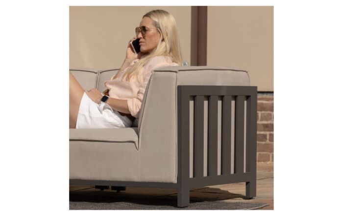 Maze Ibiza Large Corner Garden Sofa with Round Coffee Table & Footstools - Oatmeal