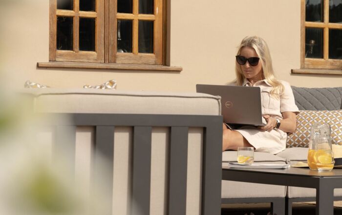 Maze Ibiza Medium Corner Outdoor Sofa with Square Coffee Table - Oatmeal