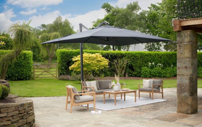 Platinum Icon T1 4 X 3 Rectangular Faded Manhattan Parasol & 150 KG Wheeled Base