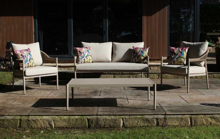 JB Furniture Jesmond Two Seat Rope and Aluminium Sofa Set - Beige