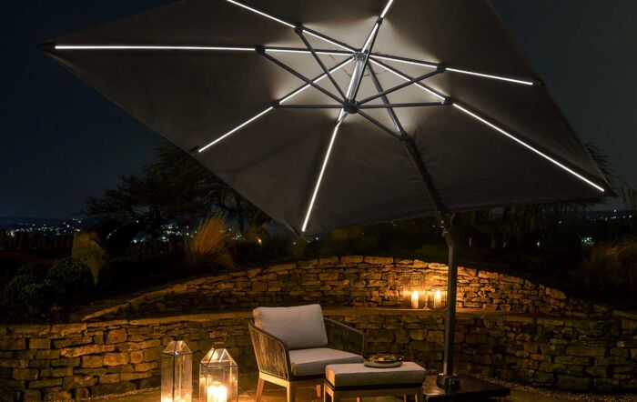Platinum Anthracite Glow Side Arm Parasol with Polished Granite Base 