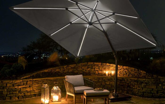 Platinum Luna Grey LED Glow Side Arm Parasol with Polished Granite Base