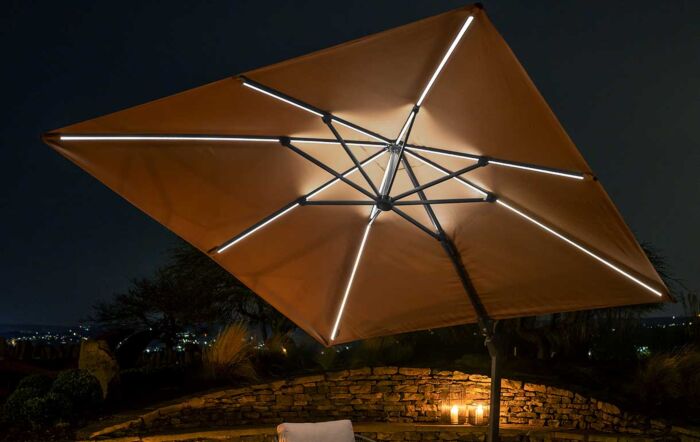 Platinum Taupe Glow Side Arm Parasol with Polished Granite Base 