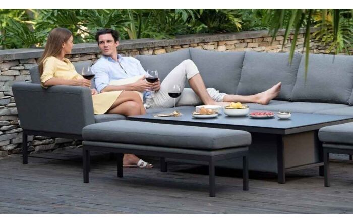 Maze Pulse Corner Sofa Dining Set with Rectangular Adjustable Table - Flanelle 