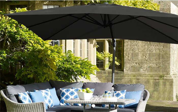 Bramblecrest Lichfield 2.7m Square Parasol with Granite Base & FREE Protective Cover - Grey