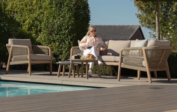 Maze Martinique 3 Seat Garden Furniture Sofa Set with Nest Tables - Light Brown