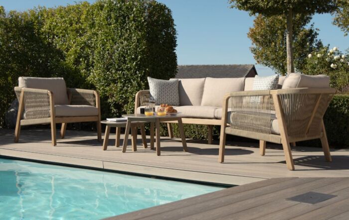 Maze Martinique 3 Seat Garden Furniture Sofa Set with Nest Tables - Light Brown