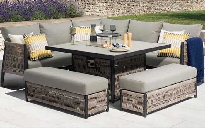 Bramblecrest Mauritius Grey Garden Corner Firepit Sofa Set - Grey