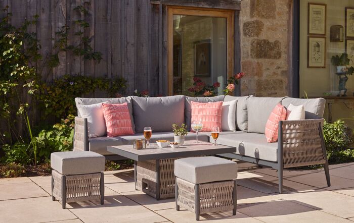 Bramblecrest Mauritius Mini Garden Corner Sofa with Mini Adjustable Table - Eco Cobble