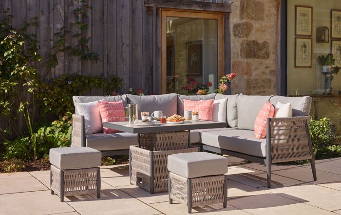 Bramblecrest Mauritius Mini Garden Corner Sofa with Mini Adjustable Table - Eco Cobble