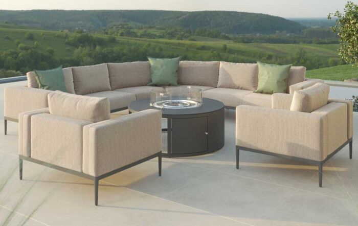 Maze Eve Grande Outdoor Corner Firepit Sofa Set with Armchairs - Oatmeal