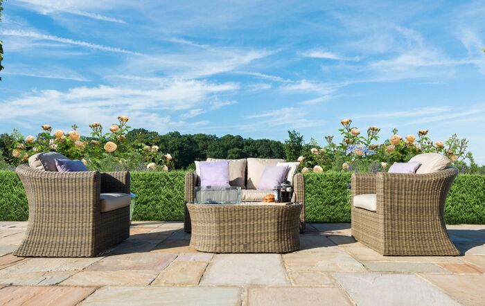 Maze Winchester 2 Seat Sofa Set with Fire Pit Coffee Table - Natural