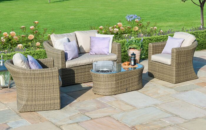 Maze Winchester 2 Seat Sofa Set with Fire Pit Coffee Table - Natural