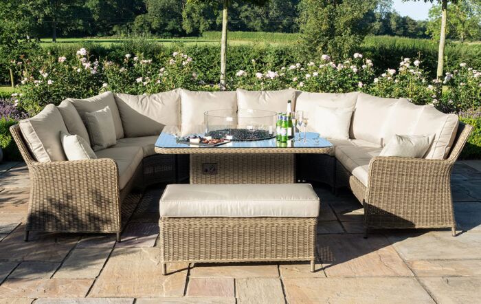 Maze Winchester Royal U Shaped Sofa Set with Fire Pit Table - Natural
