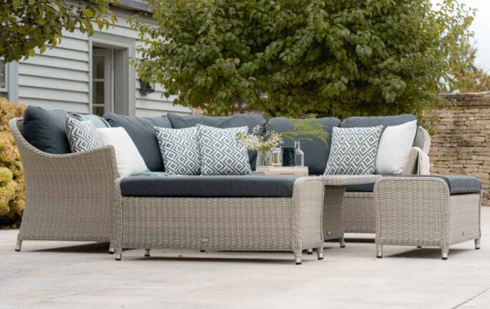 Bramblecrest Monterey Grey Garden Corner Sofa Set with Adjustable Ceramic Table