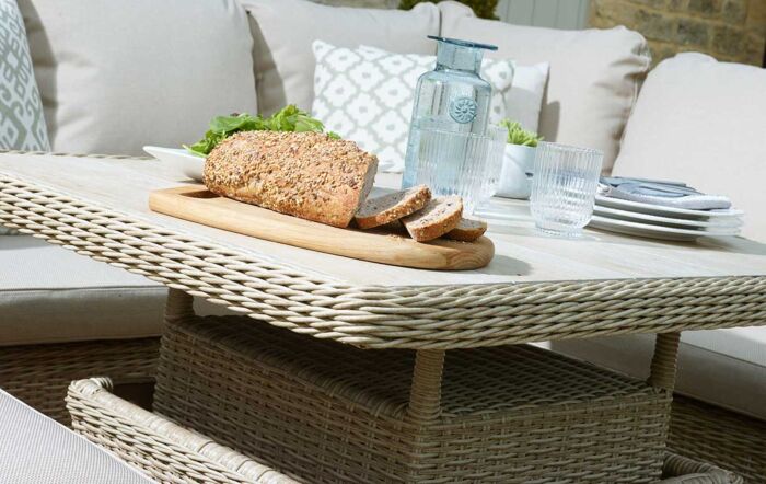 Bramblecrest Monterey Sandstone Mini Corner Garden Sofa Set with Adjustable Table