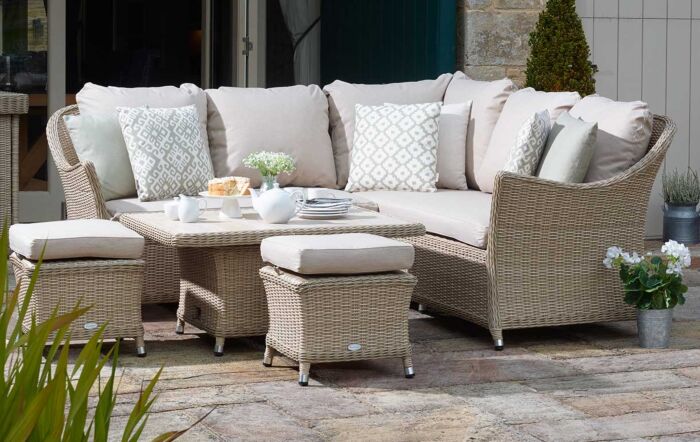 Bramblecrest Monterey Sandstone Mini Corner Garden Sofa Set with Adjustable Table