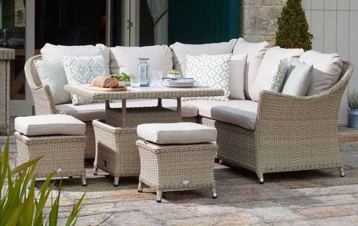 Bramblecrest Monterey Sandstone Mini Corner Garden Sofa Set with Adjustable Table