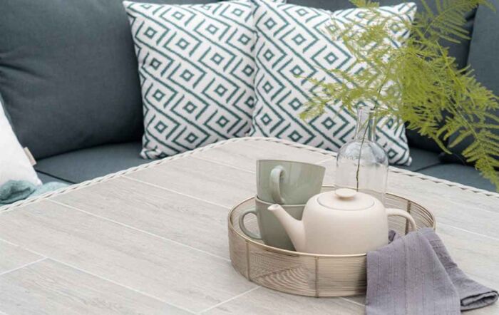 Bramblecrest Monterey Grey Garden Corner Sofa Set with Adjustable Ceramic Table