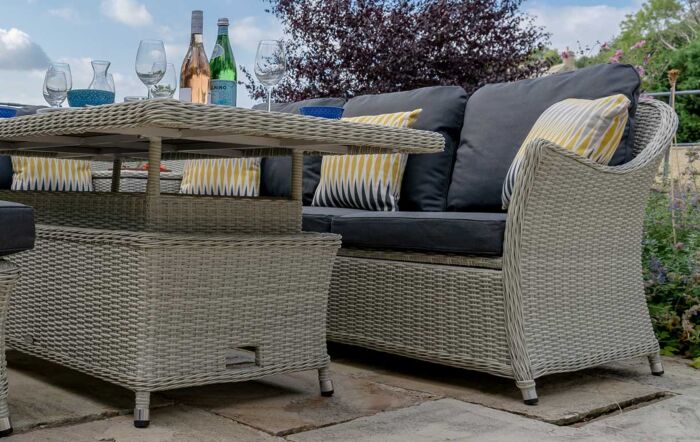 Bramblecrest Monterey Grey Garden Corner Sofa Set with Adjustable Ceramic Table