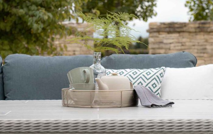 Bramblecrest Monterey Grey Garden Corner Sofa Set with Adjustable Ceramic Table