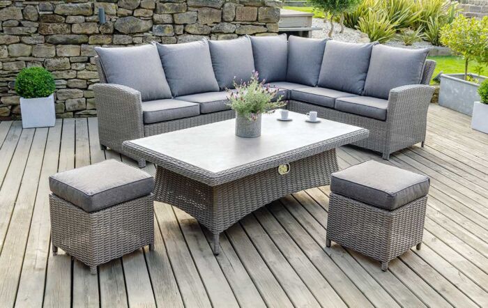 Pacific Lifestyle Barbados Outdoor Corner Adjustable Ceramic Top Set - Grey