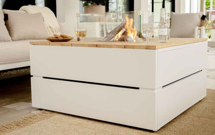 Pacific Lifestyle Cosipure White and Teak 100 Square Fire Pit