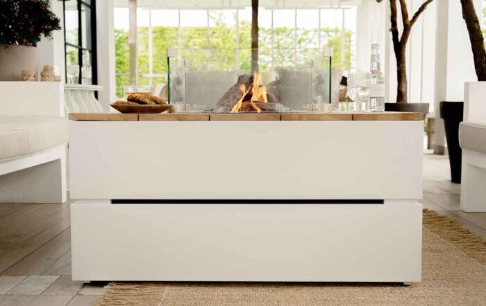 Pacific Lifestyle Cosipure White and Teak 100 Square Fire Pit