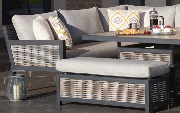 Bramblecrest Portofino Corner Garden Sofa Set with Adjustable Dining Table - Grey