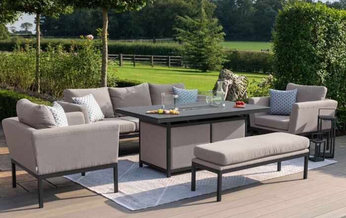 Maze Pulse Three Seat Garden Sofa Set With Firepit Table - Oatmeal
