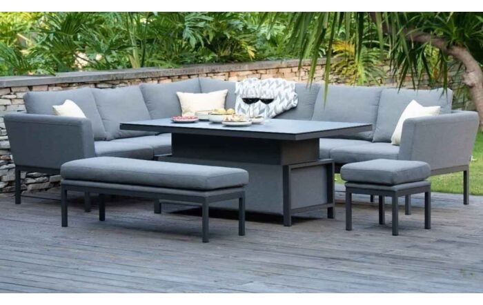 Maze Pulse Corner Sofa Dining Set with Rectangular Adjustable Table - Flanelle 