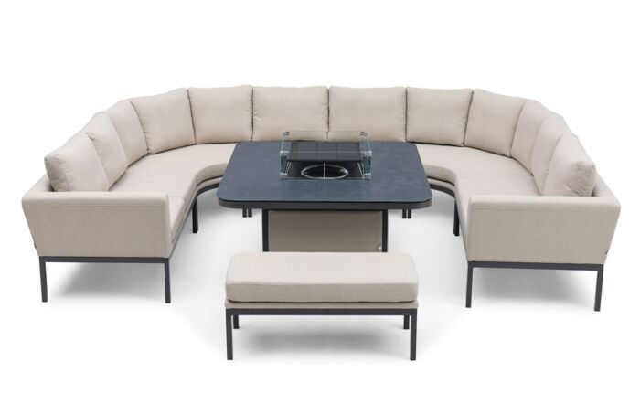 Maze Pulse U Shape Garden Sofa Dining Set With Fire Pit - Oatmeal