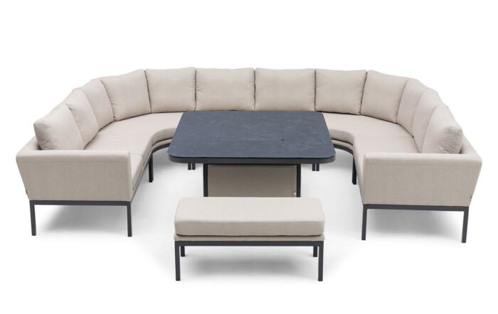 Maze Pulse U Shape Garden Sofa Dining Set With Fire Pit - Oatmeal