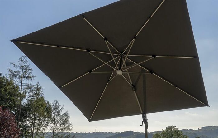 Bramblecrest Truro 3M Square LED Parasol Grey Including Granite Base -  FREE cover