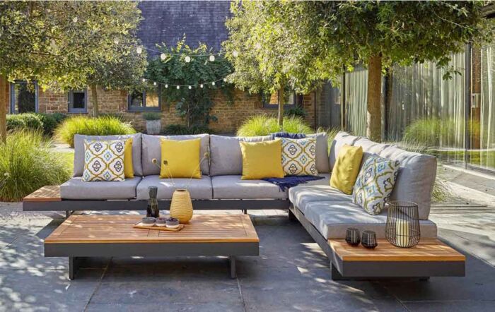 Bramblecrest Vilamoura Rectangle Modular Garden Corner Sofa with Teak Coffee Table