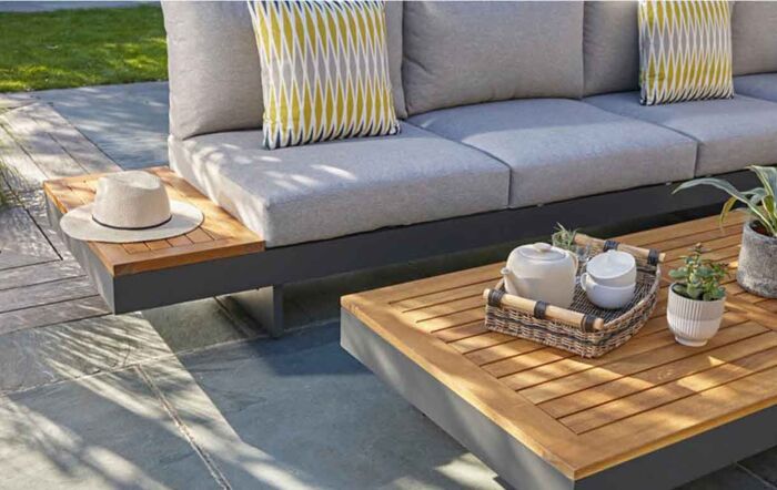 Bramblecrest Vilamoura Rectangle Modular Garden Corner Sofa with Teak Coffee Table