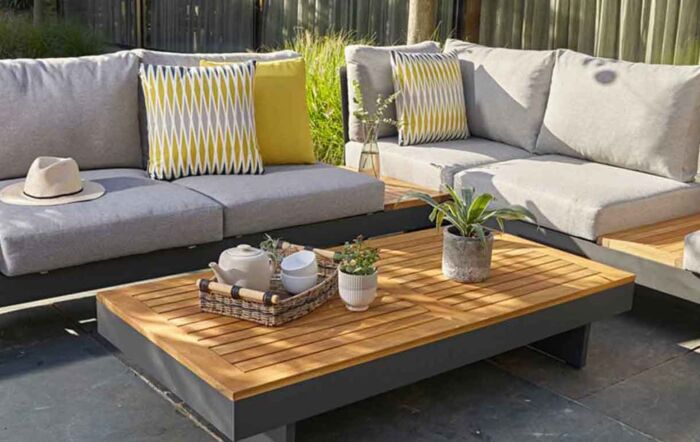 Bramblecrest Vilamoura Rectangle Modular Garden Corner Sofa with Teak Coffee Table