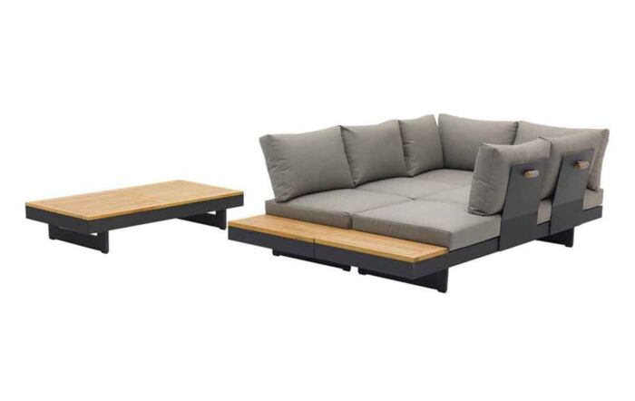Bramblecrest Vilamoura Rectangle Modular Garden Corner Sofa with Teak Coffee Table