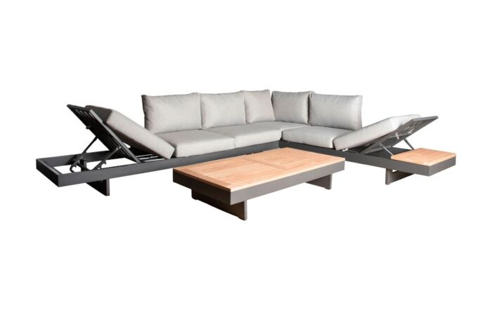 Bramblecrest Vilamoura Rectangle Modular Garden Corner Sofa with Teak Coffee Table