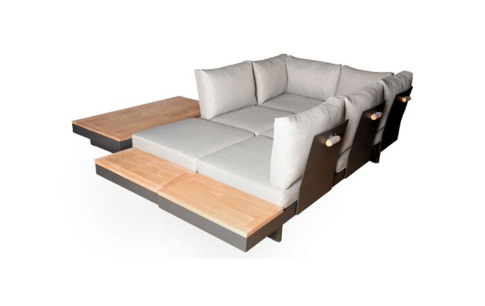 Bramblecrest Vilamoura Rectangle Modular Garden Corner Sofa with Teak Coffee Table