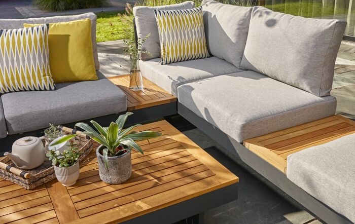 Bramblecrest Vilamoura Rectangle Modular Garden Corner Sofa with Teak Coffee Table
