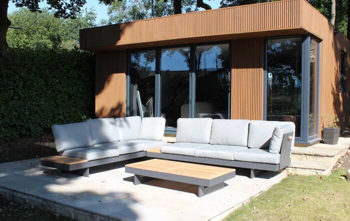 Bramblecrest Vilamoura Rectangle Modular Garden Corner Sofa with Teak Coffee Table