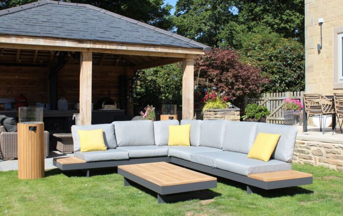 Bramblecrest Vilamoura Rectangle Modular Garden Corner Sofa with Teak Coffee Table