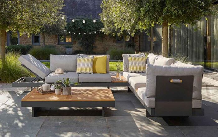 Bramblecrest Vilamoura Rectangle Modular Garden Corner Sofa with Teak Coffee Table