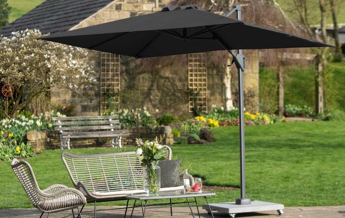 Platinum Voyager Anthracite T1 3m x 2m Oblong Parasol with 90kg Granite Base & FREE Cover