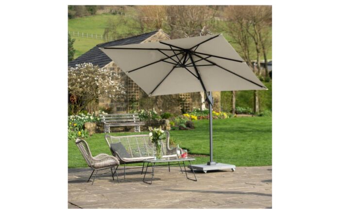 Platinum Champagne Voyager 3 x 2 Rectangular Free Arm Parasol & 90kg Wheeled Base & FREE Cover
