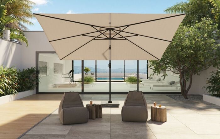 Platinum Voyager Taupe T1 3m x 2 m Rectangular Free Arm Parasol With 90kg Wheeled Base & FREE Cover