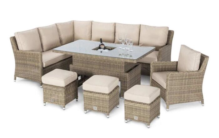 Maze Winchester Corner Sofa Set With Ice Bucket & Rising Table - Natural